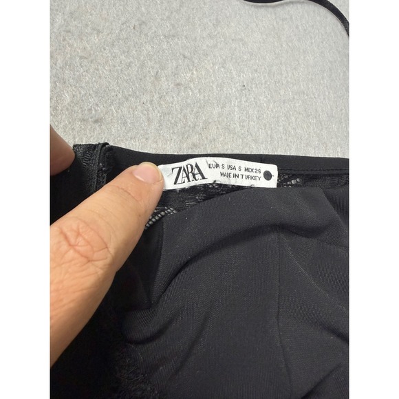 ZARA Black‎ Lace Corset Crop Top Bustier Zipper Straps Size S - Picture 5 of 9